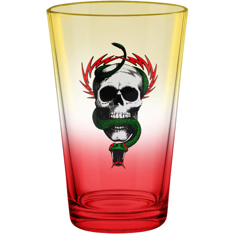 POWELL PERALTA PINT GLASS - MCGILL SKULL & SNAKE - YELLOW/RED FADE