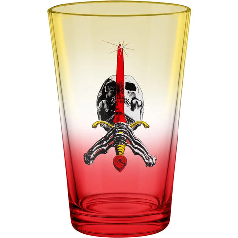 POWELL PERALTA PINT GLASS - SKULL & SWORD - YELLOW/RED FADE