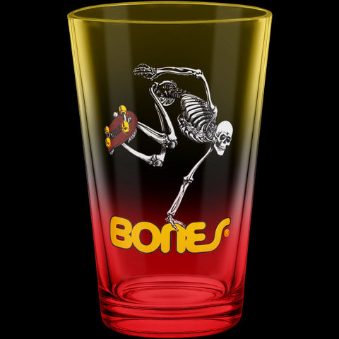 POWELL PERALTA PINT GLASS - SKATEBOARD SKELETON - YELLOW/RED FADE