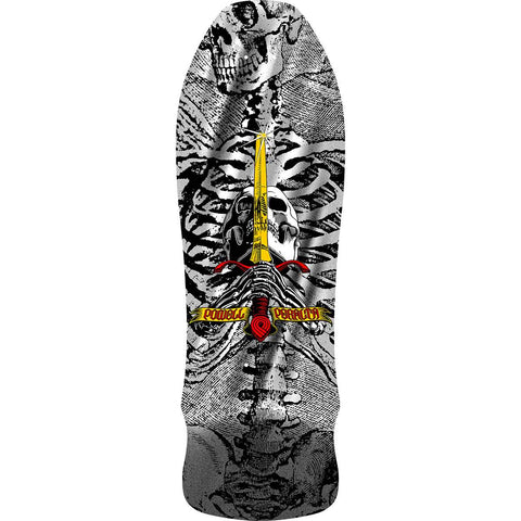 POWELL PERALTA GEEGAH SKULL & SWORD REISSUE SKATEBOARD DECK - SILVER FOIL - 9.75"