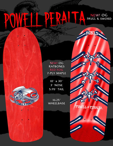 POWELL PERALTA OG RAT BONES REISSUE SKATEBOARD DECK - RED FOIL - 10"