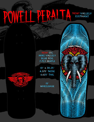 Powell Peralta Mike Vallely Elephant Reissue Skateboard Deck Blue Foil - 9.85 x 30