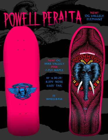 POWELL PERALTA MIKE VALLELY ELEPHANT REISSUE SKATEBOARD DECK - PINK 9.85"